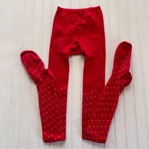 Hanna Andersson ~Girl’s Red Polka Dot Denmark Cotton Blend Footed Tights 150/160